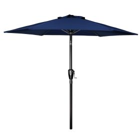 7.5ft Patio Outdoor Table Market Yard Umbrella with Push Button Tilt/Crank, 6 Sturdy Ribs for Garden, Deck, Backyard, Pool, Dark Blue