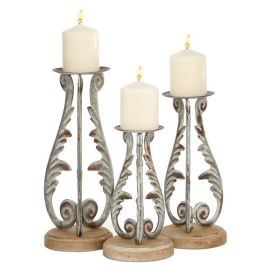 DecMode 3 Candle Silver Metal Candle Holder, Set of 3