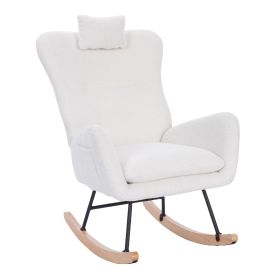 Teddy Upholstered Nursery Rocking Chair for Living Room Bedroom(WHITE Teddy)