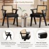 Mid-Century Accent Chair with Handcrafted Rattan Backrest and Padded Seat for Leisure, Bedroom, Kitchen, Living Room, Enterway, Black