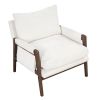 Mid-Century Modern Velvet Accent Chair,Leisure Chair with Solid Wood and Thick Seat Cushion for Living Room,Bedroom,Studio,White