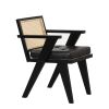 Mid-Century Accent Chair with Handcrafted Rattan Backrest and Padded Seat for Leisure, Bedroom, Kitchen, Living Room, Enterway, Black