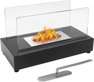 Tabletop Fireplace Bio-Ethanol Fire Pit,Indoor Outdoor Table Fire Lantern Portable Fire Bowl Pot Fire Pit,Square,Black (Style: Clear)