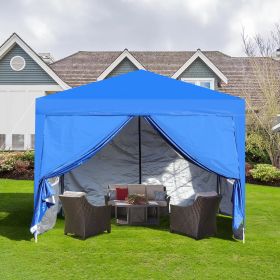 Outdoor 10x 10Ft Pop Up Gazebo Canopy Tent Removable Sidewall with Zipper,2pcs Sidewall with Windows,with 4pcs Weight sand bag,with Carry Bag (Color: Blue)