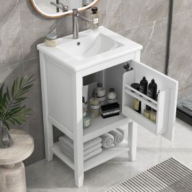 20" Bathroom Vanity with Sink, Bathroom Cabinet with Soft Closing Door, Storage Rack and Open Shelf (Color: White)